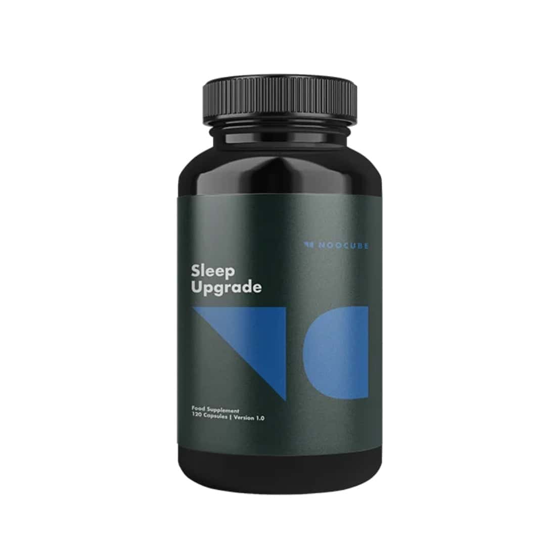 NooCube Sleep Upgrade supplement bottle with packaging, natural sleep support formula for relaxation and better rest